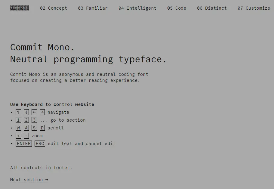 Commit Mono Neutral programming typeface